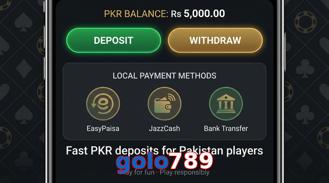 Deposit and withdrawal screen with PKR methods